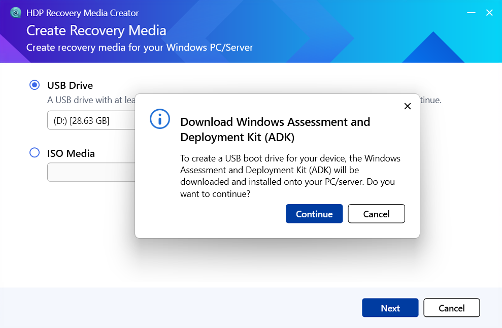 HDP Recovery Media Creator — Windows® PC/ サーバー用リカバリー