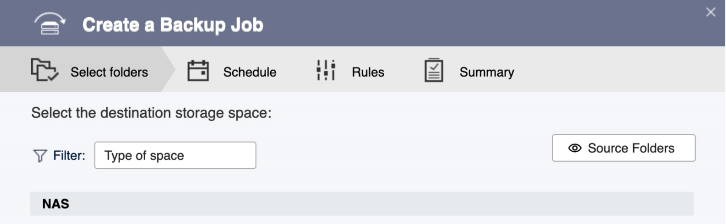 The user-interfaces shows users can create a backup/sync jobs in just 3 steps with Hybrid Backup Sync.