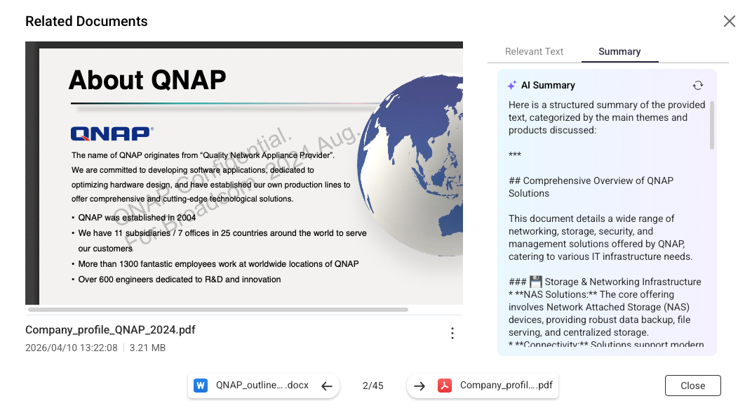 QNAP Qsirch document AI summarization