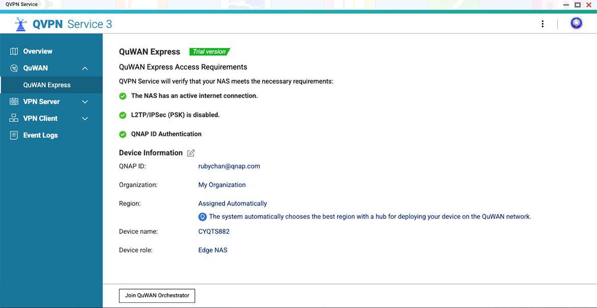 NAS completa fácilmente la configuración Express de QuWAN