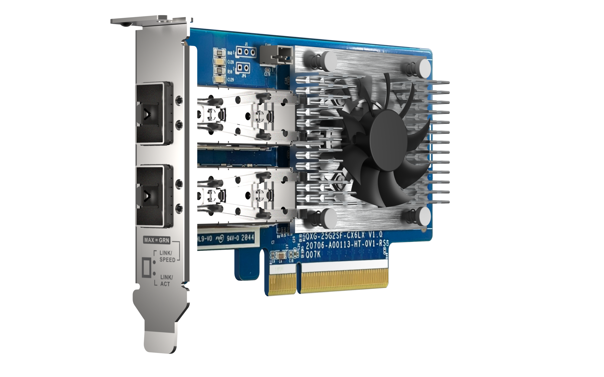 Qnap qxg-25g2sf-cx6 | 2x 25gb sfp28 | nvidia mellanox connectx-6 lx | pcie gen4 x8 | mrežna kartica 1 Qnap qxg-25g2sf-cx6 2x 25gbe sfp28 mrežna kartica sprednji kot