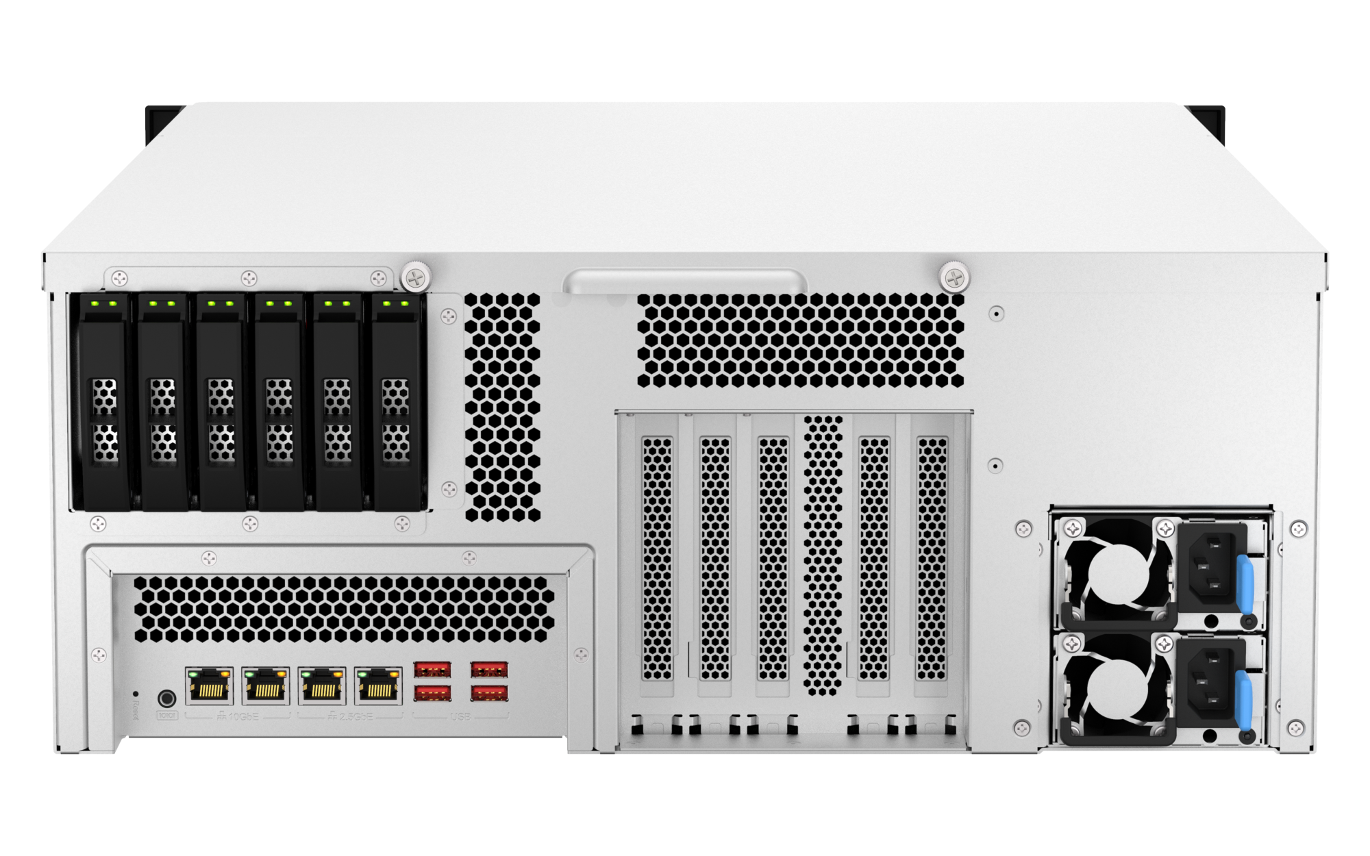 Qnap ts-h3087xu-rp-e2378-64g nas strežnik zadnja stran in priključki