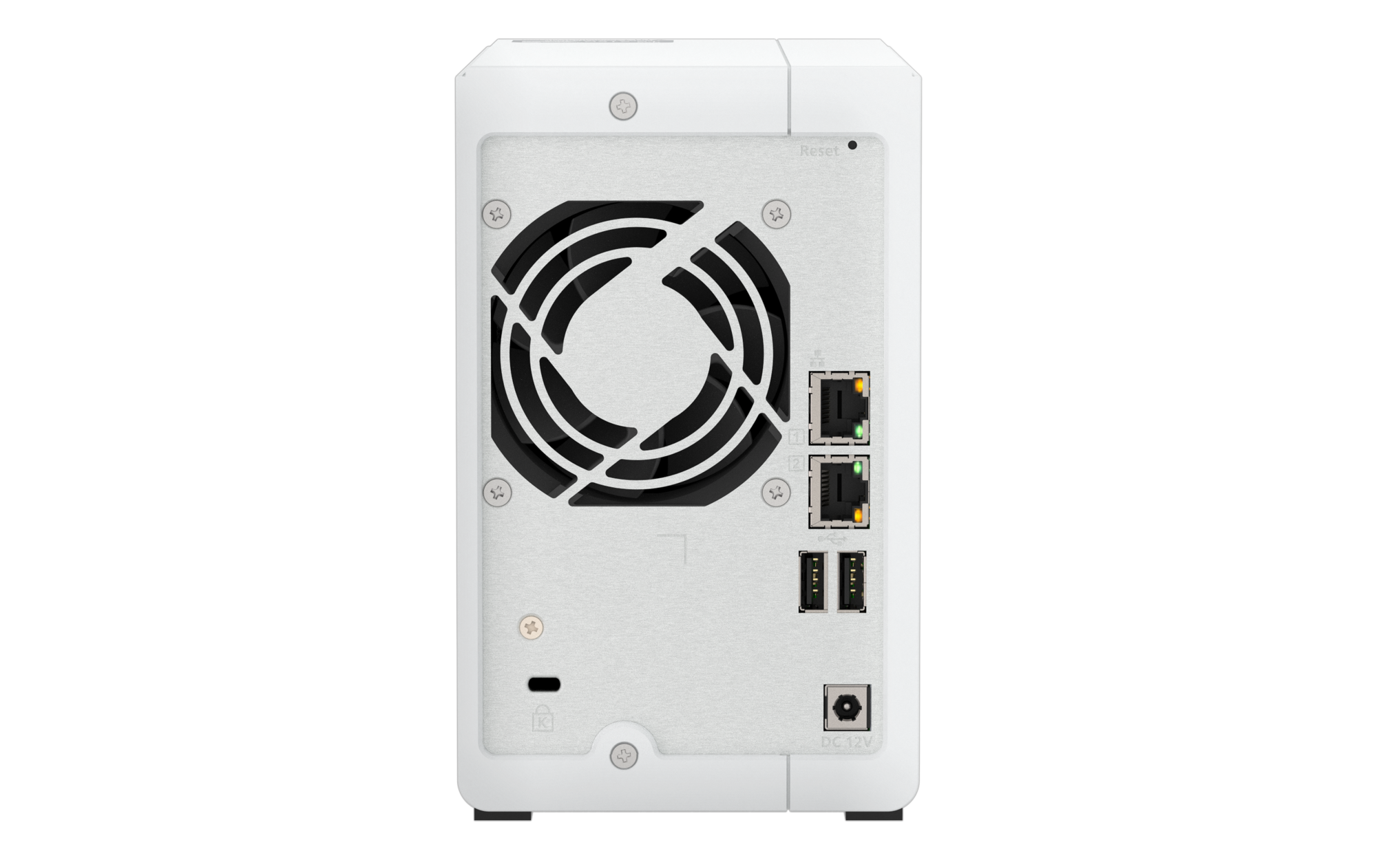 Qnap ts-216g | 2-bay nas strežnik | 4gb ram | 2,5gbe + 1gbe | arm quad-core | nas strežnik 4 Qnap ts-216g zadnja stran z 2,5gbe in 1gbe mrežnimi priključki