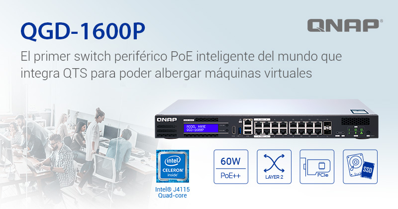 QNAP presenta el QGD-1600P: acelere la transformación digital utilizando el primer switch periférico PoE inteligente del mundo con QTS y virtualización
