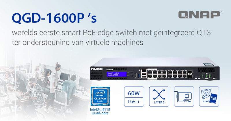 QNAP onthult de QGD-1600P – versnel uw digitale transformatie met 's werelds eerste Smart PoE Edge Switch met QTS en virtualisatie