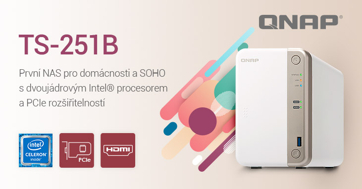 Společnost QNAP představuje TS-251B – NAS s dvoujádrovým procesorem Intel, který funguje jako multimediální úložiště pro domácnosti i malé kanceláře s možností rozšíření pomocí karty PCIe