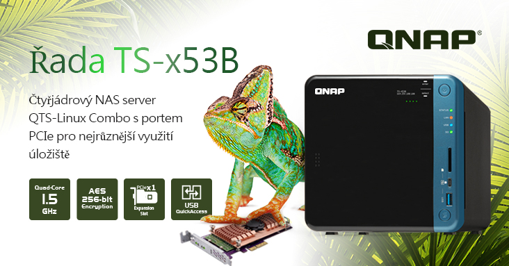 Společnost QNAP představuje řadu NAS serverů TS-x53B se čtyřjádrovým procesorem, portem USB-C QuickAccess a slotem PCIe pro možnost rozšíření o síť 10GbE, M.2 SSD nebo USB 3.1 10 Gb/s