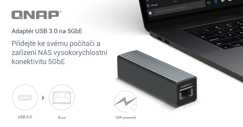 QNAP představuje adaptér QNA-UC5G1T USB 3.0 na 5GbE, který počítačům a zařízením NAS poskytuje konektivitu 5 GbE/ 2,5 GbE/ 1 GbE/ 100 MbE