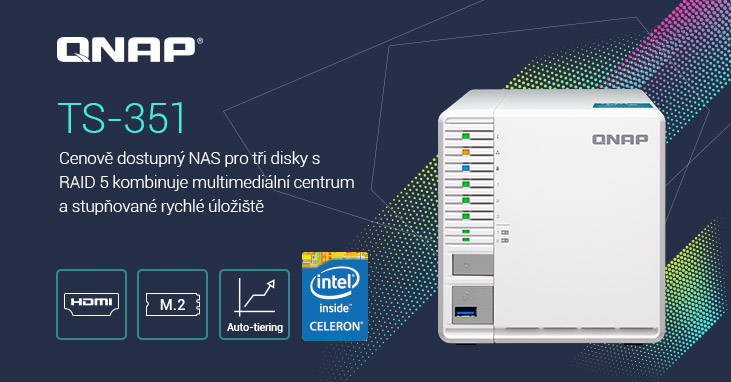 QNAP rozšiřuje nabídku serverů NAS se třemi pozicemi: představuje domácí server NAS TS-351 se dvěma sloty M.2 pro NVMe SSD, streamováním multimédií a účinným stupňovaným úložištěm
