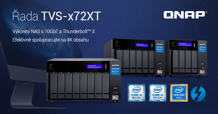 TVS-x72XT nabídne rozhraní 10GbE a Thunderbolt 3, disponuje procesory Intel Core 8. generace, HDMI 2.0 a sloty M.2 PCIe NVMe SSD pro vynikající výkon