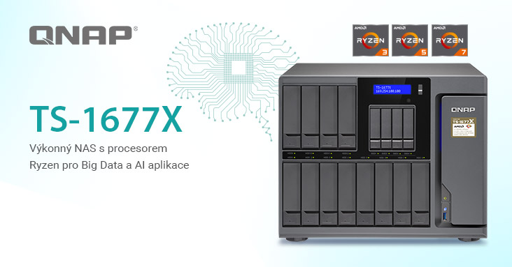Společnost QNAP představuje TS-1677X – 16ti pozicový NAS s až 8 jádrovým procesorem Ryzen a možností využití grafické karty pro strojové učení AI
