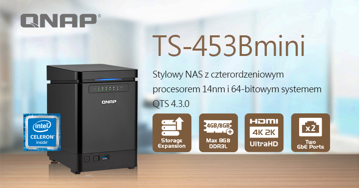 QNAP prezentuje model TS-453Bmini – elegancki NAS z czterordzeniowym procesorem Intel 14nm oraz wyjściem wideo 4K