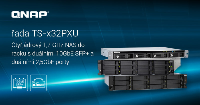 Společnost QNAP představuje řadu TS-x32PXU zařízení NAS s čtyřjádrovým procesorem, montáží do racku, dvěma porty 10GbE SFP+ a dvěma porty 2,5GbE pro hybridní cloudová prostředí