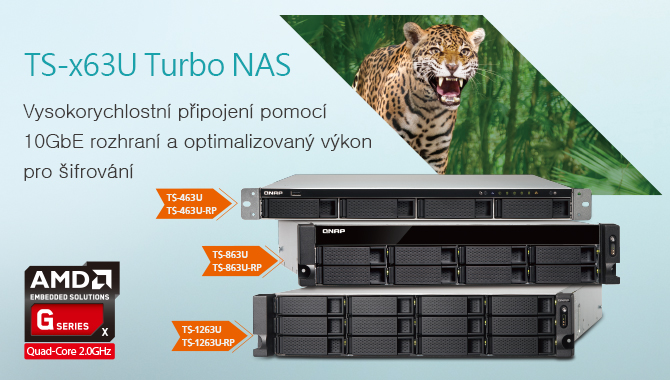 QNAP uvádí NAS řady TS-x63U založený na čtyřjádrovém procesoru AMD 2.0 GHz, 10GbE s hardwarovým šifrováním a s funkcionalitou přepínače 10GbE
