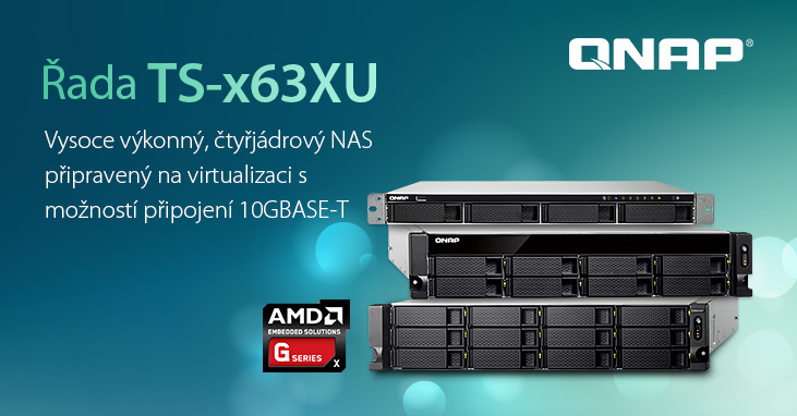 QNAP uvádí na trh nový 4/8/12pozicový NAS TS-x63XU do racku s čtyřjádrovým procesorem AMD a konektivitou 10GbE 10GBASE-T
