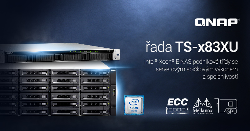 Společnost QNAP uvádí na trh serverovou řadu NAS TS-x83XU s procesory Intel Xeon E, pamětí ECC, rozšířitelností PCIe a dvěma porty 10GbE SFP+ SmartNIC pro iSER