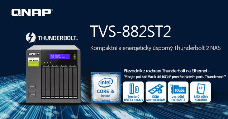 Společnost QNAP uvádí NAS TVS-882ST2 s rozhraním Thunderbolt 2, s procesorem Intel Core i5 a s duálním síťovým rozhraním 10GbE, USB 3.1 10Gbps