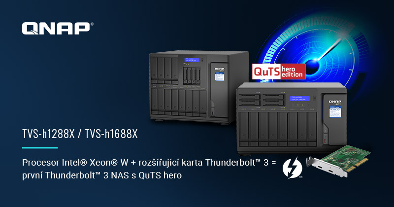 Společnost QNAP představuje ZFS NAS TVS-h1288X/TVS-h1688X s procesorem Intel Xeon W, dvěma porty 10GBASE-T, sloty M.2 NVMe SSD a možností upgradu na Thunderbolt 3