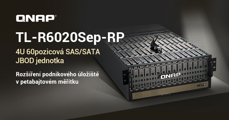 Společnost QNAP uvádí na trh TL-R6020Sep-RP, 4U 60pozicové zařízení SAS/SATA JBOD s vysokou hustotou, které podnikům nabízí rozšíření v řádu petabajtů