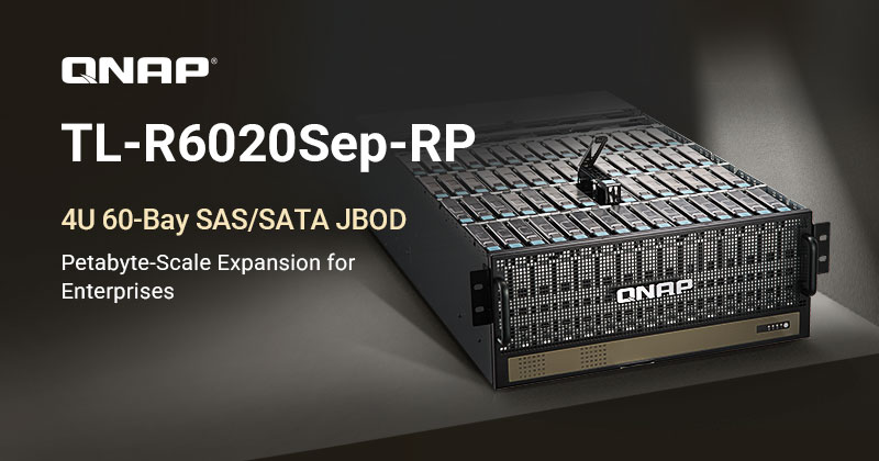 QNAP Launches the TL-R6020Sep-RP 4U 60-Bay High-Density SAS/SATA JBOD, Delivering Petabyte-Scale Expansion for Enterprises