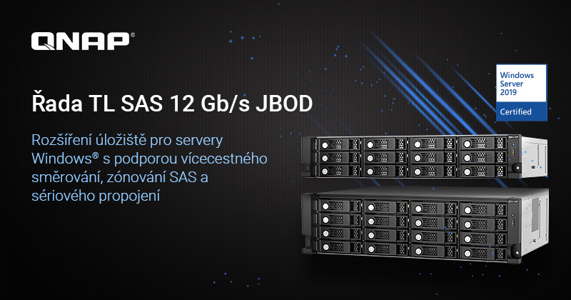 Řada QNAP TL SAS 12 Gb/s JBOD pro rozšiřování serverů Windows podporuje vícecestné směrování, zónování SAS a sériové spojení