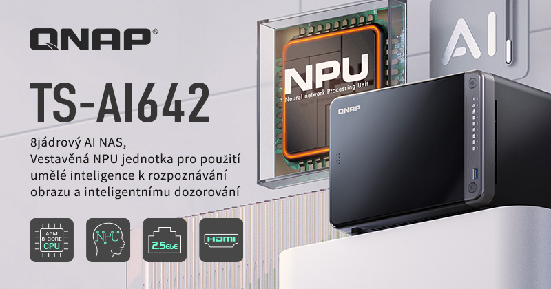 Společnost QNAP představuje AI NAS na bázi ARM – TS-AI642 – s NPU se 6 TO/s pro urychlení rozpoznávání obrazu a inteligentních dozorovacích aplikací využívajících umělou inteligenci