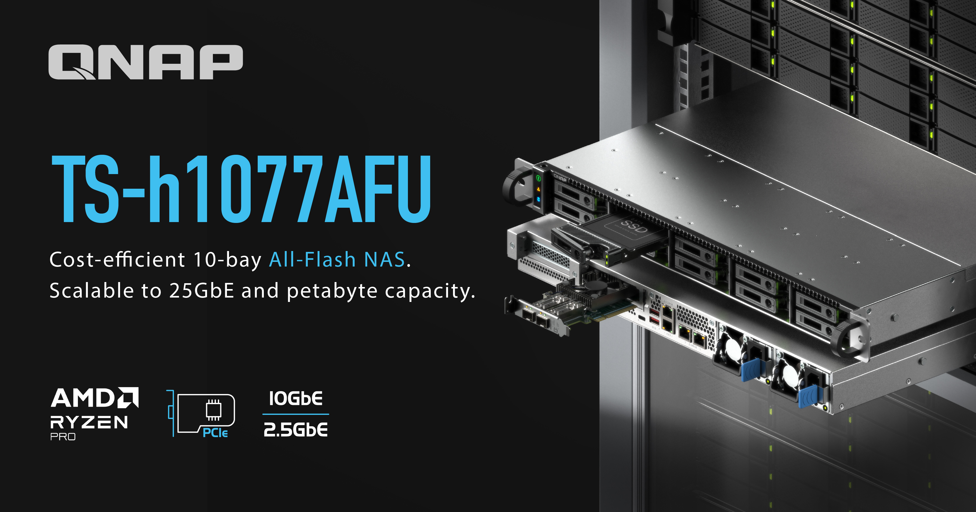 QNAP Releases the 10-Bay, ZFS-Based, High-density All-Flash TS-h1077AFU SATA SSD NAS Powered by AMD Ryzen™ PRO 7000 Series Processors