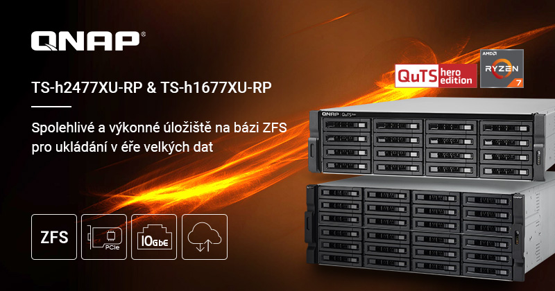 Společnost QNAP rozšiřuje řadu TS-hx77XU NAS o 16 a 24pozicové velkokapacitní modely se ZFS, 8jádrovým procesorem AMD Ryzen™ 7 3,6 GHz, dvouportovým 10GbE a rozšířením PCIe