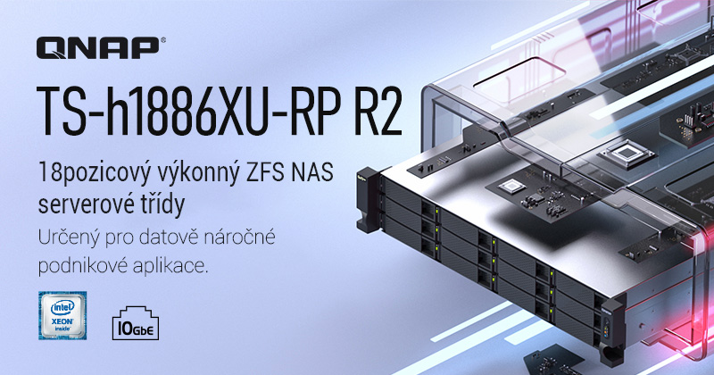 Společnost QNAP představuje 18pozicové zařízení NAS TS-h1886XU-RP R2, které je připraveno na 10GbE pro virtualizaci a datově náročné podnikové aplikace