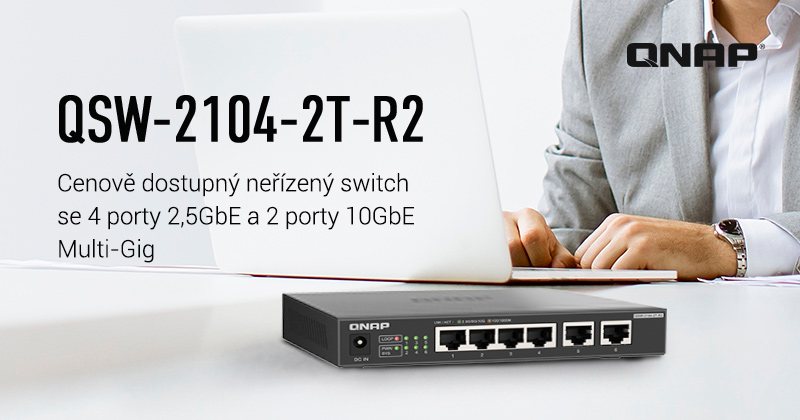 Společnost QNAP představuje cenově dostupný switch QSW-2104-2T-R2 se 4 porty 2,5GbE a 2 porty 10GbE Multi-Gigabit