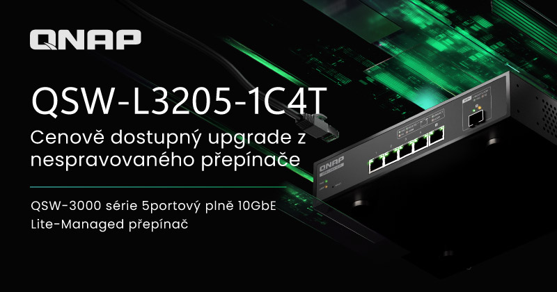 QNAP uvádí řadu QSW 3000 – 5portový plně 10GbE Lite-managed switch: ultra efektivní upgrade na vysokorychlostní síť 20 Gb/s