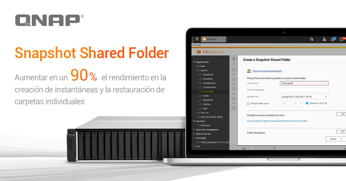 QNAP presenta "Snapshot Shared Folder" para aumentar en un 90% el rendimiento en la creación de instantáneas y la restauración de carpetas individuales