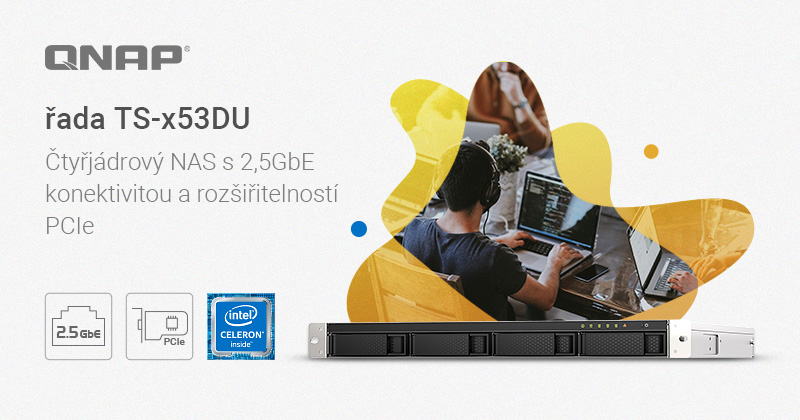 Společnost QNAP představuje řadu TS-x53DU zařízení 2,5GbE NAS s čtyřjádrovým procesorem, montáží do racku a rozšířením PCIe