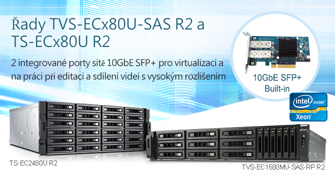 QNAP uvádí výkonné podnikové NAS TVS-ECx80U-SAS R2 a TS-ECx80U R2 s integrovanými porty sítě 10GbE SFP+