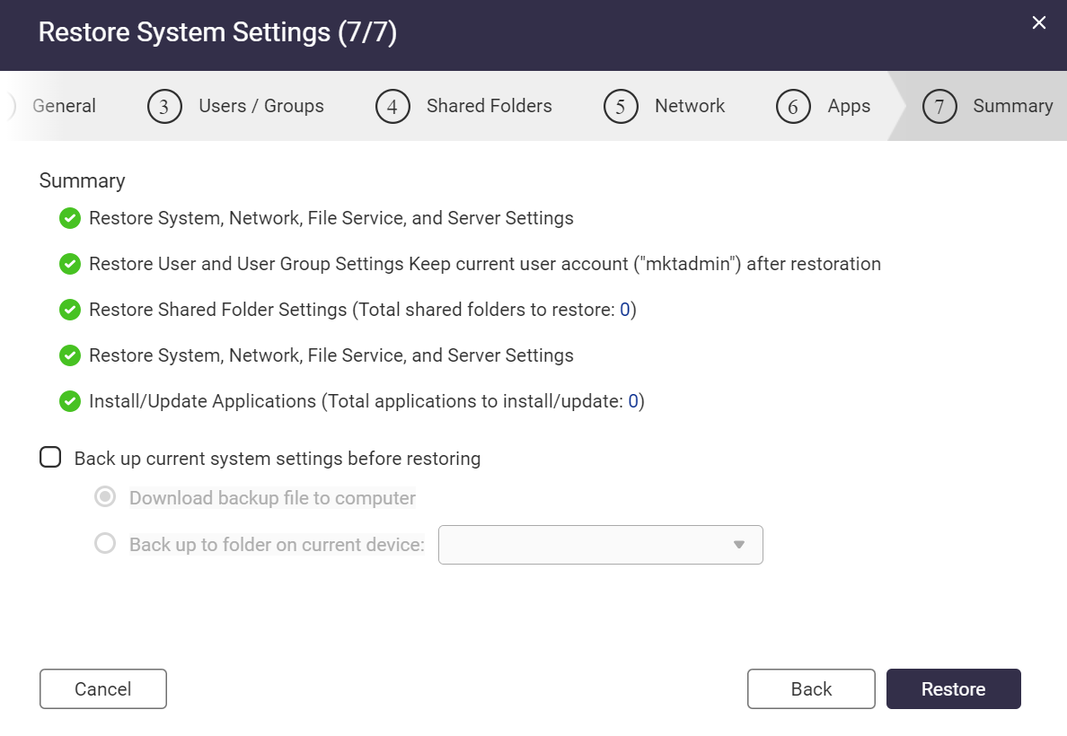 Efetue uma cópia de segurança/restauro da configuração do sistema NAS com maior flexibilidade 
