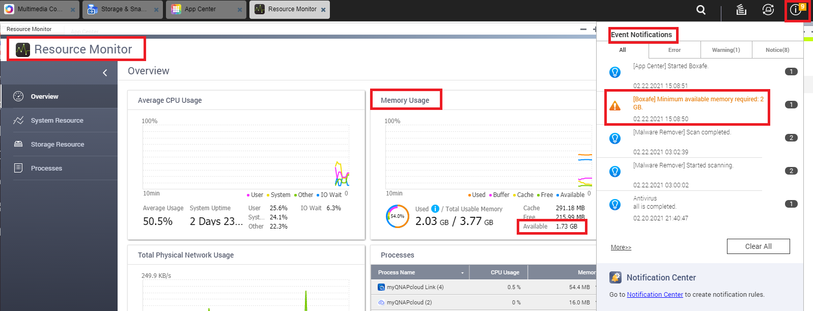 My NAS Has more than 2GB Memory, Why Do I Receive Warning Notifications
