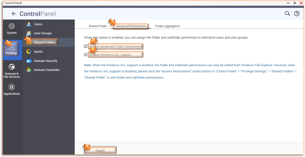 How to configure NAS shared folder/subfolders permissions in Windows