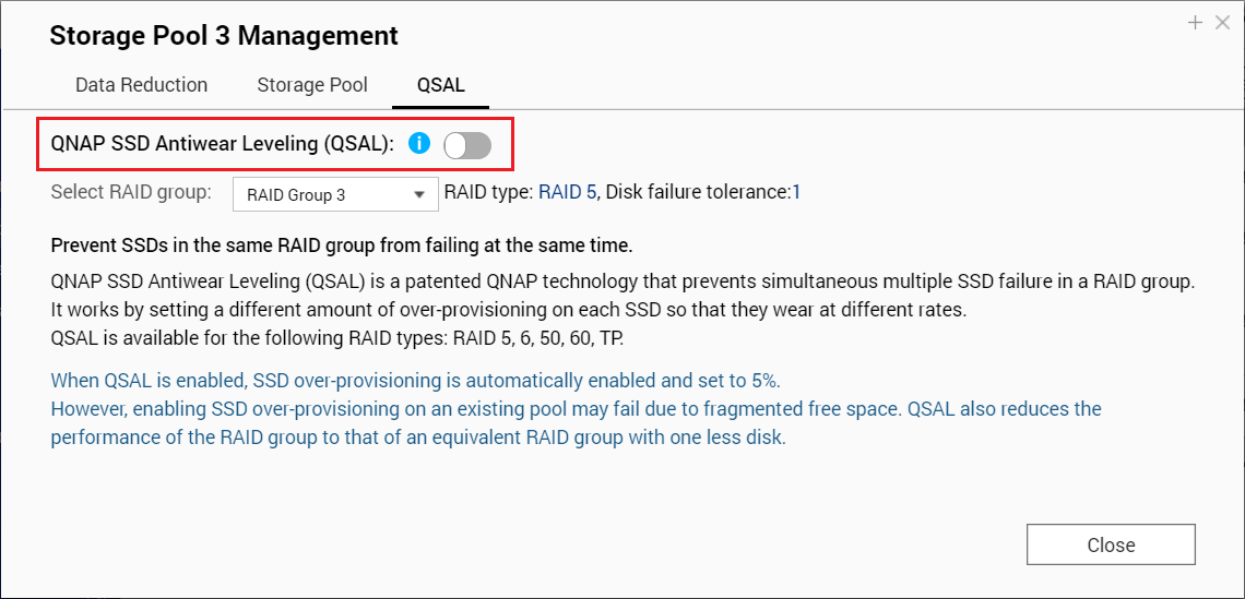 Can I enable QSAL on an existing storage pool? QNAP