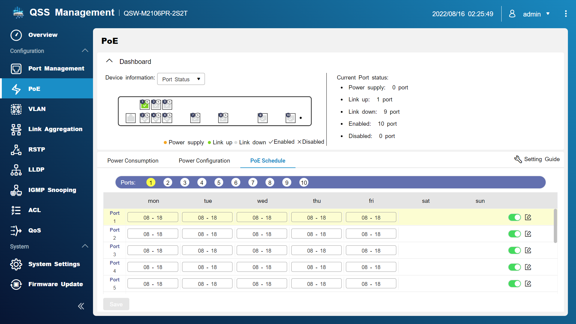 PoE scheduling and enabling