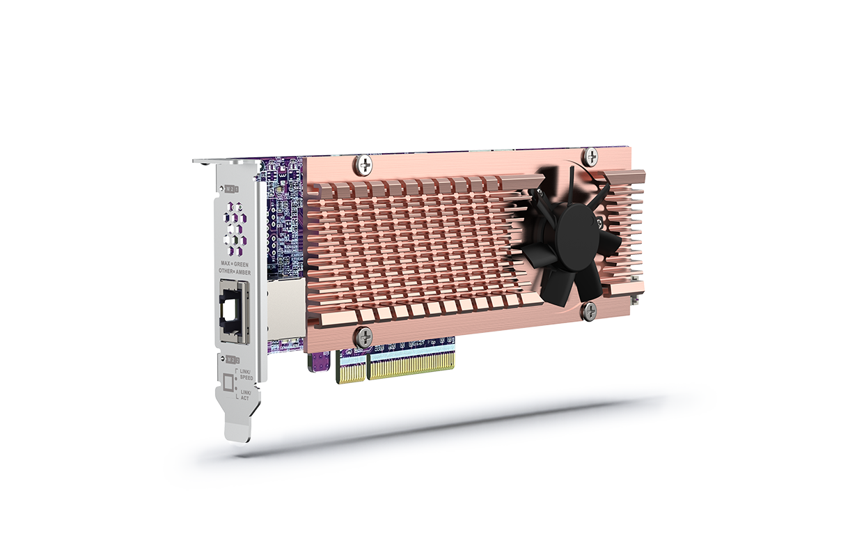 QM2-2P410G1T | 2 x M.2 PCIe Gen4 NVMe SSD & 1 x 10GbE port QM2-2P410G1T | 2 x M.2 PCIe Gen4 NVMe SSD & 1 x 10GbE port