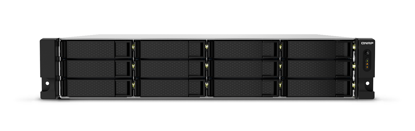 Qnap ts-1232pxu-rp | 12 ležišč | 4gb ddr4 | 2x 10gbe sfp+ in 2x 2. 5gbe | redundantno napajanje | rackmount nas strežnik 1 Qnap ts-1232pxu-rp 12-diskovni rackmount nas strežnik sprednji pogled