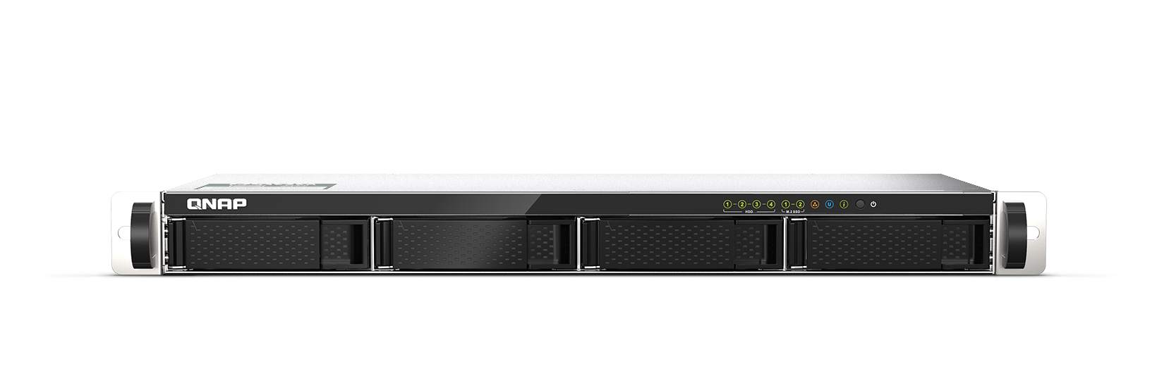 Qnap ts-435xeu-4g | 1u short-depth rackmount | 4gb ddr4 | dual 10gbe sfp+ in dual 2. 5gbe | 4-bay nas strežnik 2 Qnap ts-435xeu-4g sprednji pogled 4-bay rack nas strežnika