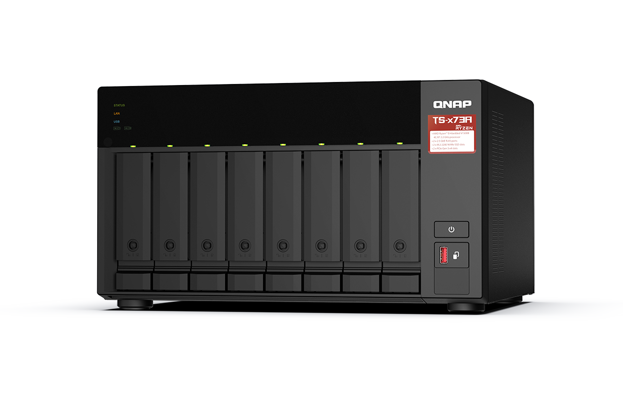 Qnap ts-873a-8g | 8-bay nas strežnik | amd ryzen v1500b | 8gb ram | 2x 2. 5gbe | m. 2 nvme | nas strežnik 1 Qnap ts-873a-8g 8-bay nas strežnik sprednji pogled