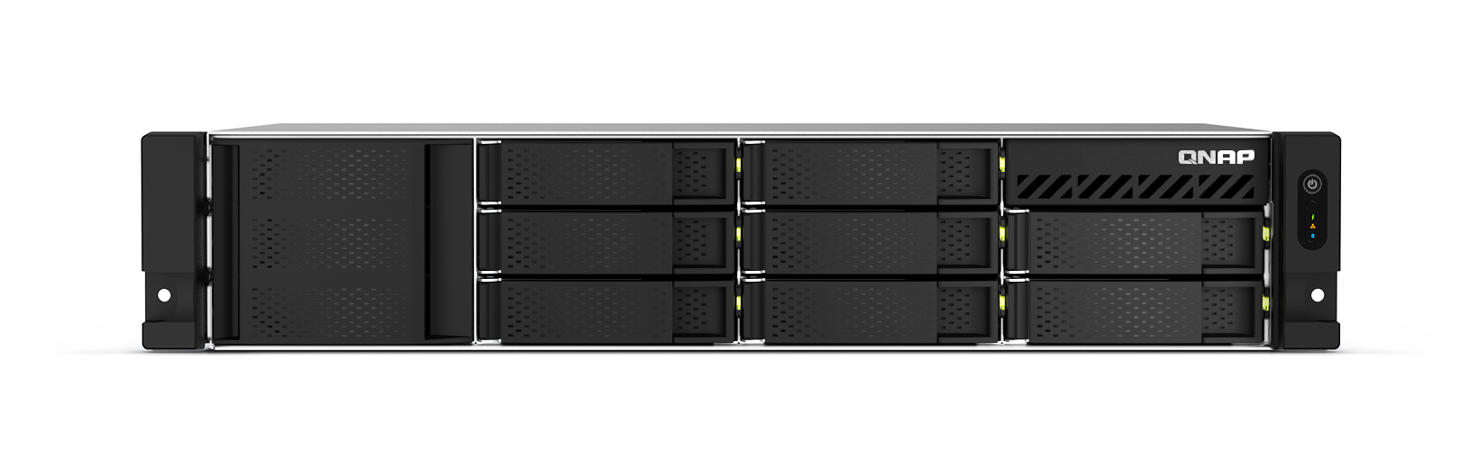 Qnap ts-873aeu-rp-4g | 8 rež za diske | amd ryzen v1500b | 4gb ddr4 ram | 2,5gbe | 2u rack nas strežnik 1 Qnap ts-873aeu-rp-4g 8-bay 2u rack nas strežnik sprednji pogled